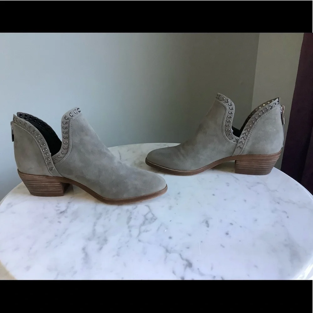 Vince Camuto Gray Suede Prafinta Studded Ankle Booties - Picture 3 of 10